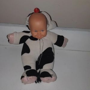 Vgt 1997 H.K.City Toys  Doll in Cow  Costume 8" Plush Stuffed Vinyl Face/Hands